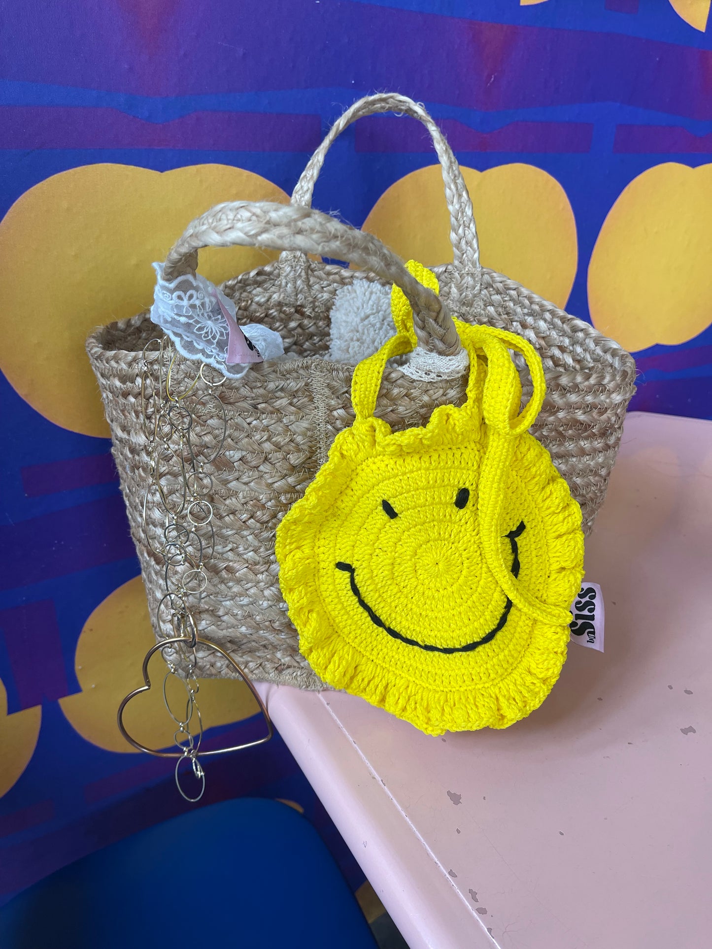 Miss happiness bag charm - yellow crochet