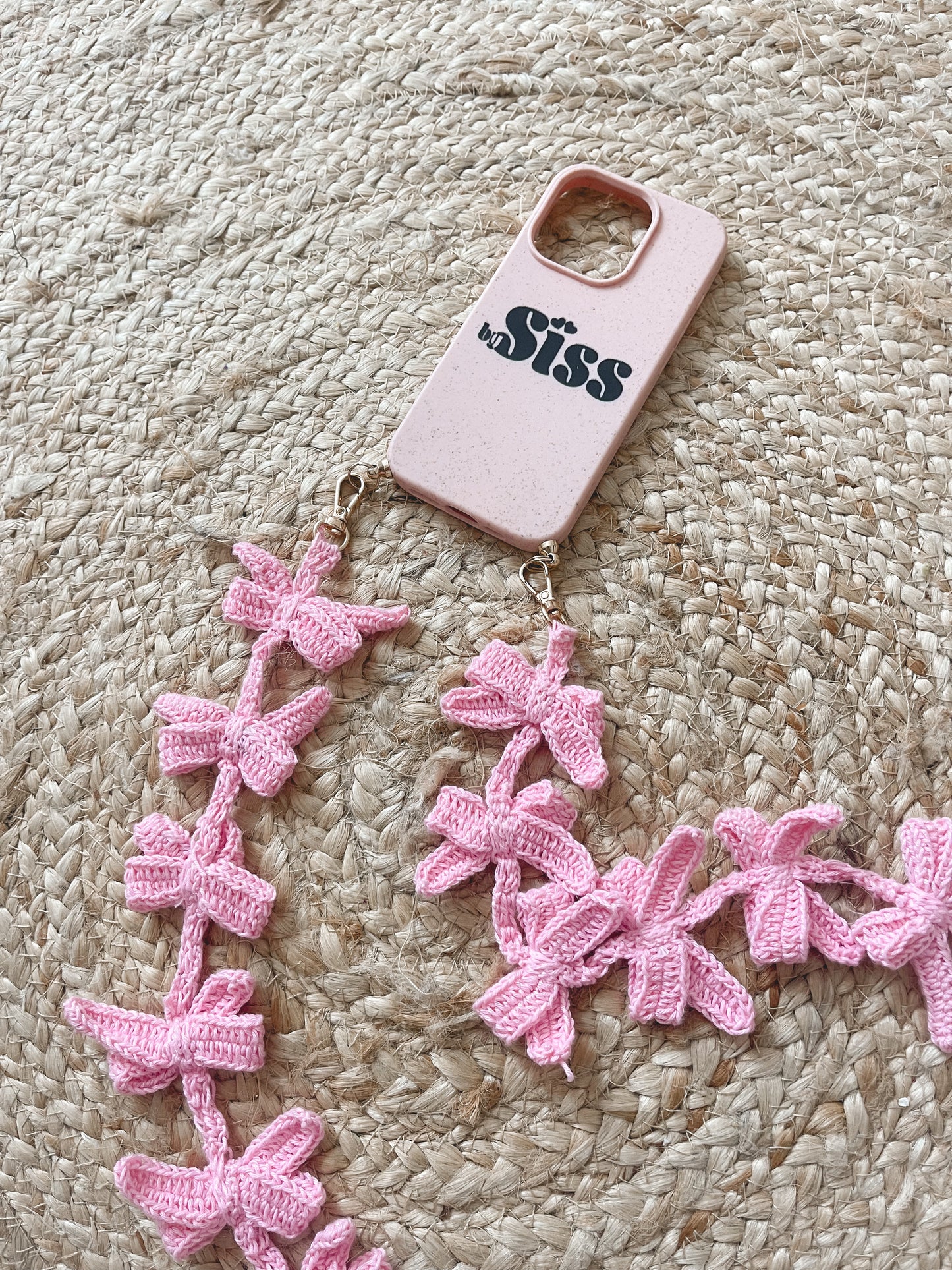 Ballerina bows necklace - pink crochet