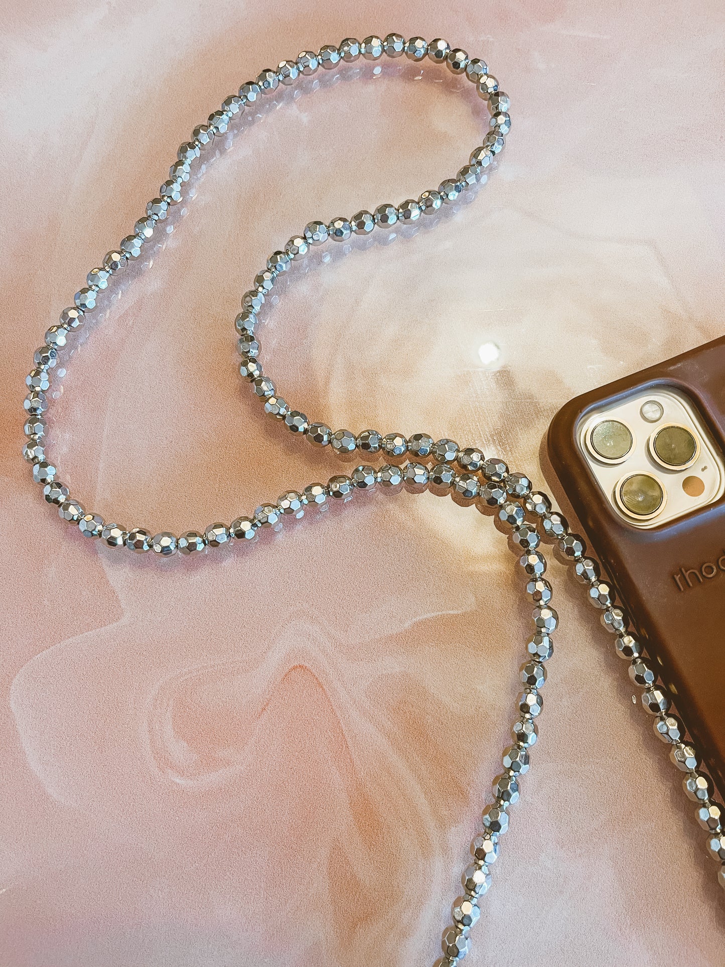 Silver beads phone necklace