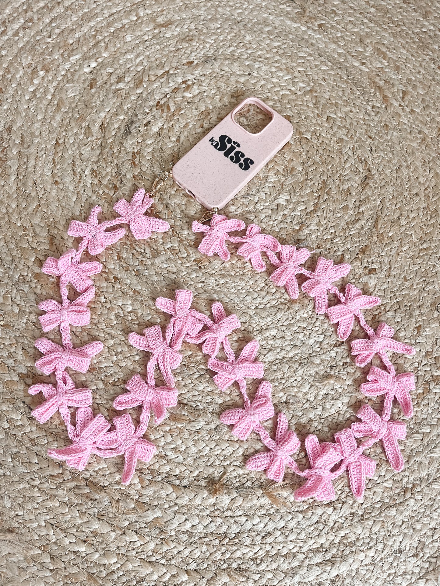 Ballerina bows necklace - pink crochet