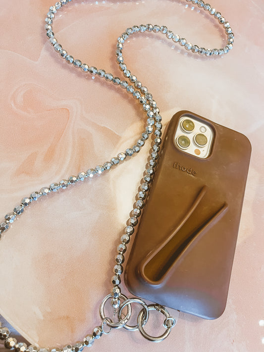 Silver beads phone necklace