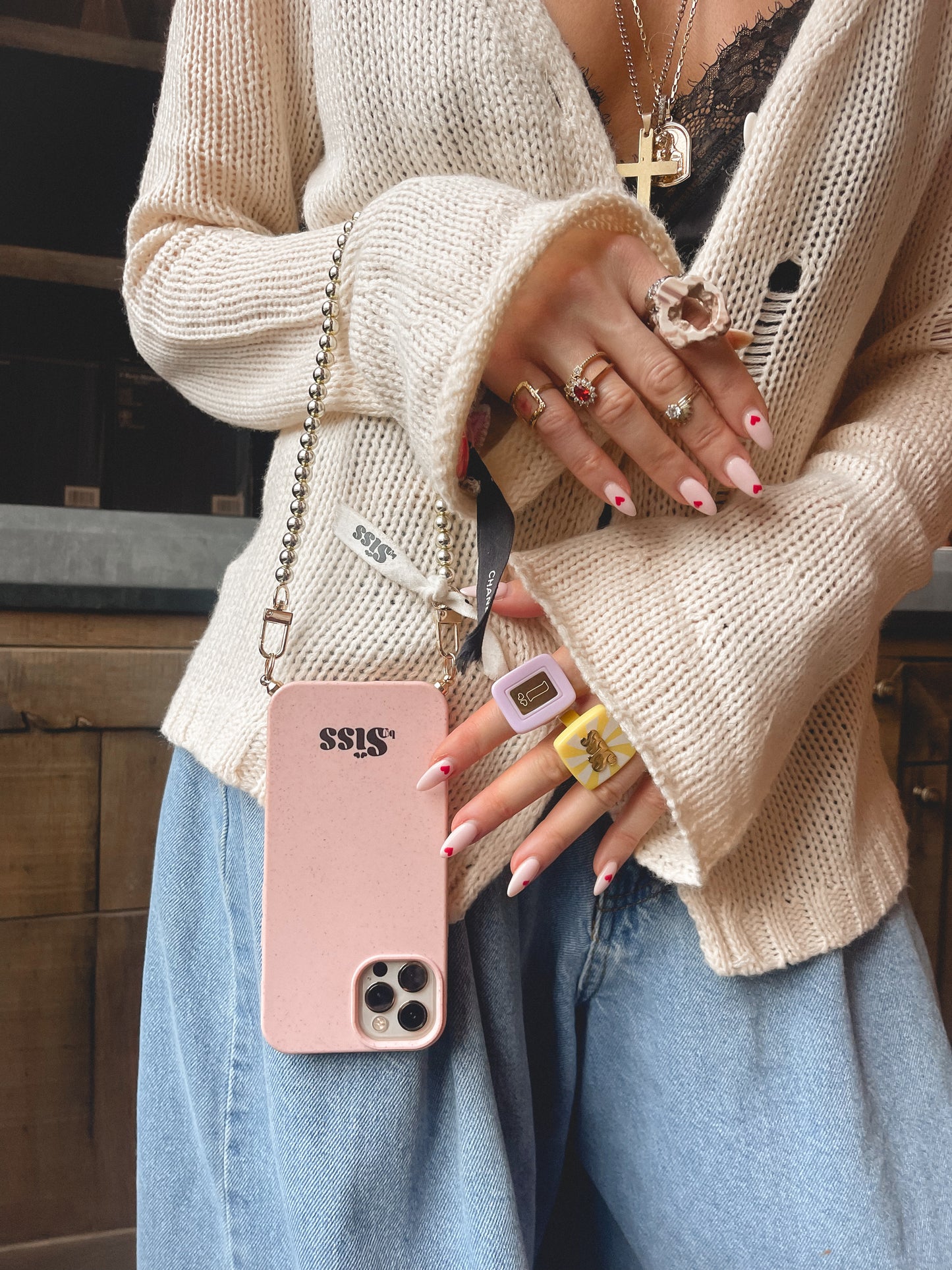 Golden beads phone and bag charm